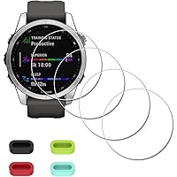 [4-pack] Skärmskydd för Garmin fenix 7S Solar / 7S / 7S 42 mm safir solklocka + silikon anti-damm pluggar, iDaPro härdat glas