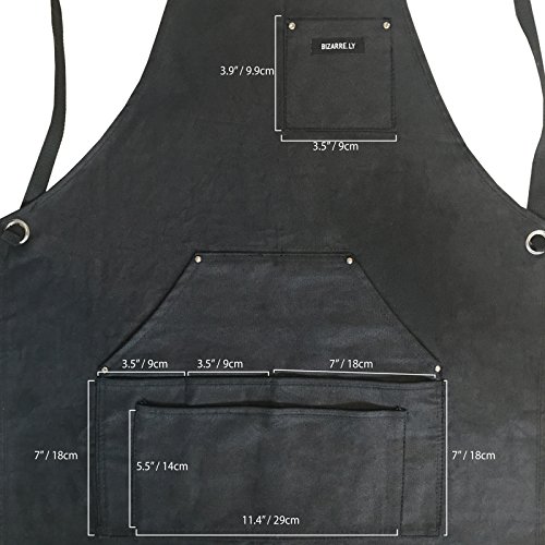 Robuste Arbeitsschürze Herren / Damen gewachstes Segeltuch, wasserdicht, schwarz von Bizarre.ly – einstellbar bis XXL, guter Sitz – ideal für Zuhause oder im Workshop – Taschen für Werkzeuge & Smartphone - 5