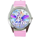 taport Barbie und die Magic of Pegasus rund QUARZ UHR Pink Leder Band + Gratis Ersatz Batterie + Gratis Geschenkverpackung