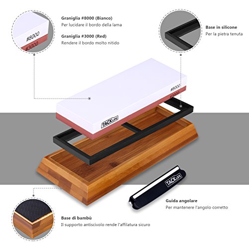 comprare on line Pietra per Affilare 3000/8000 Grana Tacklife HSS2A Affilacoltelli 2-in-1 Bilaterale con Supporto in Gomma Antiscivolo e Base in Bambù con Guida Angolare Bianco Corindone ad Alta Qualità prezzo