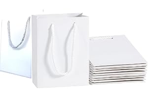 Rosy.Moment Small Paper Gift Bags 12 Pieces Set, Eco-friendly Paper Bags, With Handles Bulk, Paper Bags, Shopping Bags, Kraft Bags, Retail Bags, Party Bags 14x11x6Cm, Color White