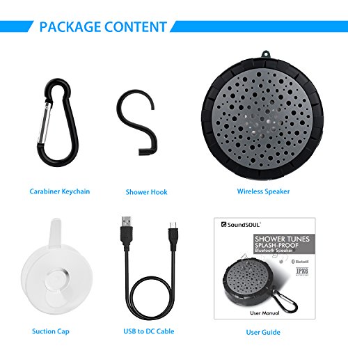 SoundPEATS 004 wasserfest lautsprecher, waterproof lautsprecher badezeit zum Musik genißen,kabellose Bluetooth lautsprecher, verbinden mit Handy, Tablet, computers(Schwarz) - 8