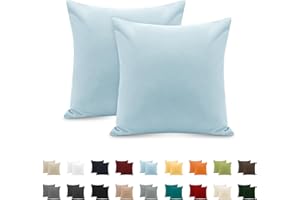 POLIGINO Taie Oreiller 100% Coton 65x65 cm 2 PCS, Taie d'oreiller Rectangulaire Puro Coton Jersey 120GSM - Housse de Coussin Résistant et Hypoallergénique Bleu Ciel
