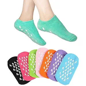 ELLVELLON [ Set Of 2 Pair ] Silicone Gel Moisturized Socks With Vitamin E & Oil Infuse, Soft Cotton Spa Socks Used For Dry Cracked Skin, Feet Swelling, Pain Relief, Ankle Toe Safety For Girls, Women.