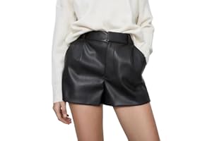 shownicer Damen Sexy Leder Shorts Hohe Taille PU Lederoptik Kurze Hose Casual Wide Leg Lederimitat Kunstlederhose Hotpants Für Frauen Teen Girls