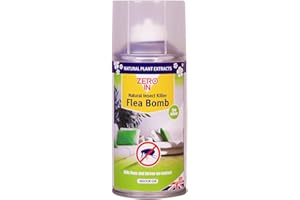 Zero In Natural Insect Killer Flea Bomb - 150 ml One Shot Aerosol. Treatment Controls Fleas & Larvae in the Home, Prevent Reinfestations. Ready-To-Use. Rapid-Acton. Treats Carpets & Soft Furnishings