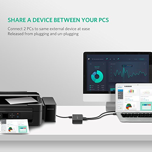 UGREEN 2 Ports USB 2.0 Teilen Switch 2 In 1 Out Umschalter für Drucker Scanner Schwarz - 4