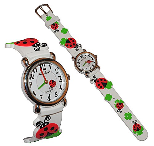 3-D Kinderuhr Marienkfer Kleeblatt - Uhr Kinder Armbanduhr Silikon Tiere Glck Tier Mdchen Analog