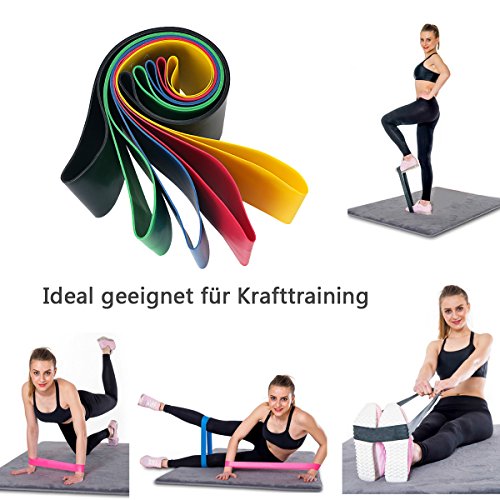 Fitnessbänder / Widerstandsbänder Aus 100% Naturlatex – Gymnastikbänder für Yoga, Pilates, Reha – 5 verschiedene Fitnessbänder in einem Set (Leicht, Mittel, Schwer, X-Schwer und XX-Schwer) – Not Just A Gadget - 6