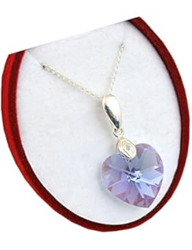 Crystals&Stones **Herz** 18 mm *Tanzanite AB* mit Silberkette aus 925 Silber mit original Swarovski® Elements...