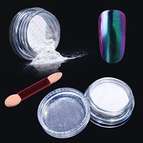 Elite99 Chameleon Colour-changing Mirror Chrome Powder Pigment Nail Glitter Effect Nail Art Shine Manicure Salon Tips 1g/Box (Purple-green) with Sponge Stick