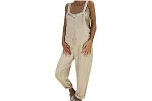 YPINGLONK Petos de Pantalones Largo Casual para Mujer, Verano Lino Baggy Harem Mono Suelto Moda Bolsillos Overoles Jumpsuit Tirantes Playa Fiesta Oficina Pantalón