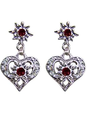 Trachtenland - Herz Ohrringe - Stecker mit Edelweiß - Oktoberfest Trachtenschmuck zu Dirndl und Lederhose