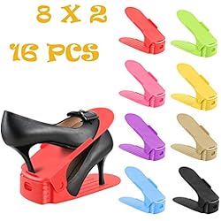 Chriskopher Réglable À Chaussures, 3 Niveaux De Hauteur Réglable Supports À Chaussures, Chaussure Organisateur Space Saver Rack Stockage Chaussures Support Durable Shoe Stacker Holder, 16pcs, Colorée