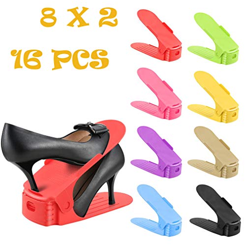 Chriskopher Réglable À Chaussures, 3 Niveaux De Hauteur Réglable Supports À Chaussures, Chaussure Organisateur Space Saver Rack Stockage Chaussures Support Durable Shoe Stacker Holder, 16pcs, Colorée