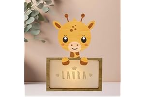 WONDEE Lampada Personalizzata Con Nome - Luce Notturna Bambini Giraffa, Regalo Neonato Maschio e Femmina, Regalo Battesimo Bimbo e Bimba, idee Regali Personalizzati Bambino e Bambina 0 1 2 3 4 5 anni
