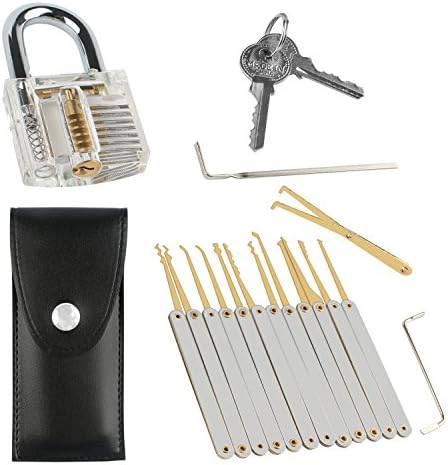 MYTK 12 Pcs Lock Pick Set with Transparent Padlock and Pouch