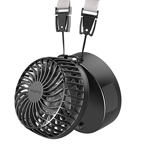 Preisvergleich Produktbild HandFan Handhalskettenlüfter Tragbarer Lüfter Wiederaufladbarer Batteriebetrieb 3 Einstellungen 180 ° drehbar mit handflächengroßem Schminkspiegel 2600 mAh Energienbank für Reisen / Angeln / Camping