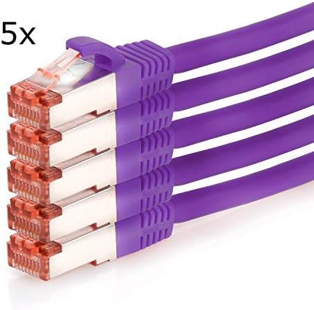 TPFNet (5 Pieces) 2m (Metre) CAT.6 - CAT6 Premium Quality Network Cable Cat6 - SFTP DOUBLE SHIELDED - Patch Cable - Network Cable RJ45 - Ethernet Cable - Lan Ethernet Cable - Lan Cable - Gigabit Cable - Gigabit Lan Cable - Ethernet Cable Cat6 with bend protection (RJ45, Cat 6, Double shielded Foil and Braid Shielding Twisted Pair, S/FTP (PIMF) without halogen - Suitable for Gigabit-Networks 10/100/1000Mbit/s) - purple