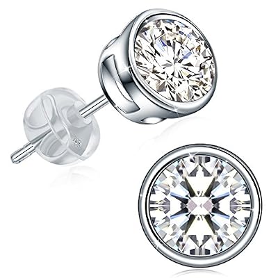 J.Rosée Boucles d’oreilles, J.Rosée en Argent 925/1000, zirconium rond Femme/Fille Cadeau parfait avec Paquet Cadeau Exquis pour Noël