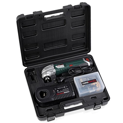Multitool Minischleifer Schleifgerät im Koffer Akku + Sägeblätter + Schleifscheiben + Sandpapier + Schaber - 9