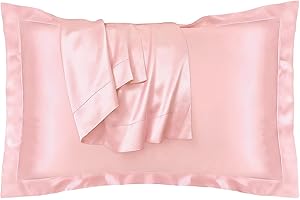 BUYSOW Set di 2 Pezzi Federe Seta 50 x 75 cm, Federa in Seta per Capelli e Pelle, Federa in Raso per Cuscino con Chiusura a Busta, Silk Pillowcase Antistatica Morbida e Traspirante (pink)