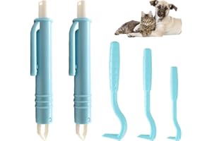 BAVALIN 5 Pezzi Strumento per Rimozione delle Zecche - 3 Pezzi di Ganci per Zecche e 2 Pezzi di Pinzette per Zecche, Dispositivo di Rimozione Indolore per Cani Gatti e Umani Animali (Blu)