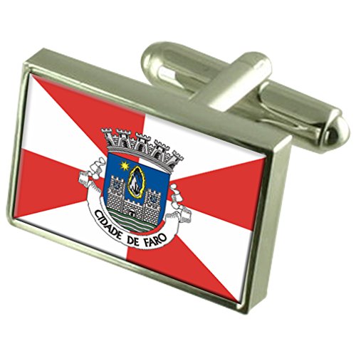 Preisvergleich Produktbild Die Stadt Faro Portugal Flagge Manschettenknöpfe graviert Box
