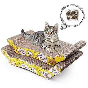 LotFancy 2PCS Rascadors para Gatos con Catnip para Cama y Sofá Almohadillas Rascadores para Gatos de Carton Reciclado Corrugado (20.5cm x 43cm)