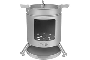 Tentock Estufa de Leña de Titanio para Acampar Hornillos de Cocina Plegable y Ultraligera Hornillos de Leña para Picnic Senderismo Cocinar Al Aire Libre(Estufa de leña L)