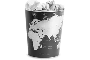 Balvi Papelera Globe Color Gris diseño Mapa Mundo Lata 26x22x17,7 cm