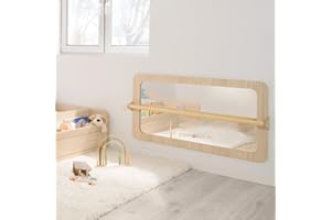 Bainba - Specchio Montessori evolutivo Betulla | Barra di appoggio regolabile - Superficie infrangibile in metacrilato - 112 x 60 cm - per neonati e bambini
