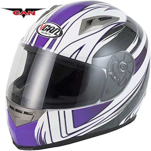 V-CAN WIND UNISEX NEW MOTOR CYCLE BIKE CRASH FULL FACE GOLD ACU RACING ROAD HELMET PURPLE AND BALACLAVA (M (57 to 58 CM))