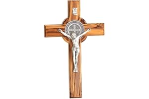 KASSIS GESCHENKARTIKEL KASSIS Crucifijo de San Benito hecho a mano - Cruz de pared de madera de olivo de 12 cm - Regalo sostenible para confirmación, comunión y bautizo - Decoración religiosa, bendición para el hogar