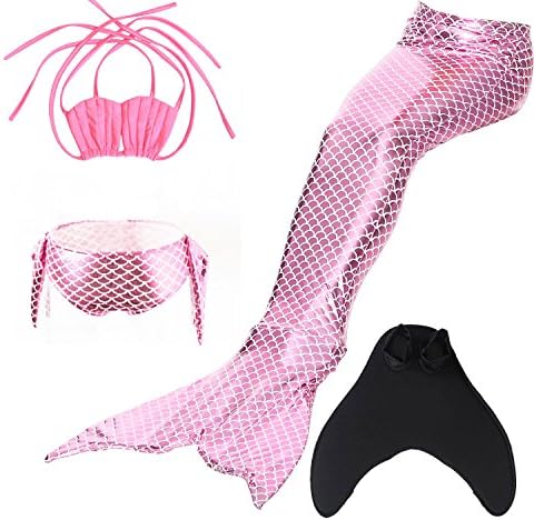 MENAFIN Girls Sparkle Mermaid Tails Swimmable Costume Swimwear Sets With Monofin