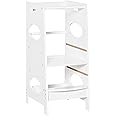 HOMCOM Toddler Step Stool Kids Adjustable Standing Tower with Safety Rail for Kitchen Counter White