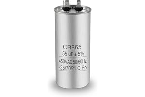 Iruihoo 55uF CBB65 Condensateur de moteur 450 V AC 50/60 Hz, condensateur de démarrage et de fonctionnement 55 µF avec auto-guérison Boîtier métallique pour climatisation, réfrigérateur, compresseur