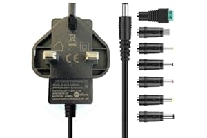 MAXDIGI DC Power Supply 12V 1A, AC 100-240V to DC Power Cable Transformer Wall Charger Replacement UK Plug 1.2m, 5.5mm x 2.1mm for Led Strips, CCTV Camera,Cisco Routers,Hubs,scanner,radio + 7 Tips