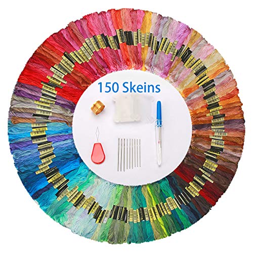 ShellBox Fils a Broder 150 Couleur Pièces Broderie Point de Croix Fils à Coudre des Outils Accessoires,pour Tricotage Bracelets Brésiliens Broderie et DIY Bague de Cheveux(150 Echevettes)