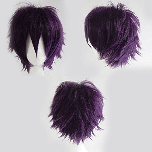 S-noilite Cosplay Curly Hair Tail Full wigs Short dark purple Wig Women/Men Wig