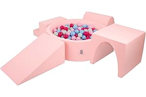 KiddyMoon Aire De Jeux en Mousse avec Rond Piscine À Balles (200 Balles) Fosses À Boules pour Enfants Jouets Parcours Obstacles, Fabriqué en UE, Rose:Rose Poudré/Rose Foncé/Babyblue/Menthe