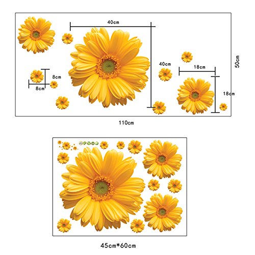 LianLe 45*60cm Blumen Gänseblümchen Wandtattoo Wandaufkleber Wandsticker Abnehmbar für Wohnzimmer Kinderzimmer Schlafzimmer Dekoration (Gelb) - 4