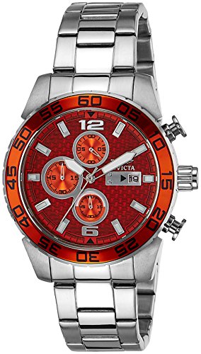 Invicta Men's Quartz Watch with Orange Dial Chronograph Display and Silver Stainless Steel Bracelet 21568