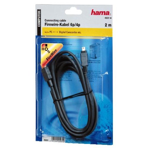 Hama FireWire-Kabel 4-pol - 6-pol, vergoldet, doppelt geschirmt, 2,00 m (4-pol. IEEE1394 AV-Stecker <-> 6-pol. IEEE1394 AV-Stecker)