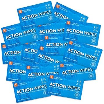Individually Wrapped, 25ct Bag: No Shower? No Problem! Action Wipes Are Large, Disposable, No Rinse Cleansing Body Wipes Moistened with 100% Natural Ingredients, Tea Tree &amp; Eucalyptus. Guaranteed to Remove Sweat, Grime and Odor. Safe for Pets &amp; Kids.