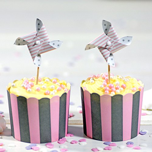 50 Frau Wundervoll Muffin Backformen aus stabilem Papier, groß Ø 6,1 cm, rosa-graue Streifen / Muffinförmchen / Cupcake Backformen / Muffindeko Frau Wundervoll - 3
