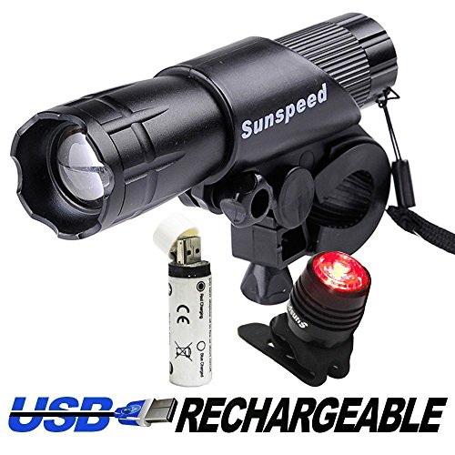 SUNSPEED Fahrradlicht Set,Fahrradbeleuchtung,Fahrradlampe/inkl. Frontlicht und Rücklicht über USB auflanden/500 Lumen /3 Licht-Modi