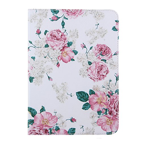 Samsung Galaxy Tab 4 10.1 Hülle,Ukayfe Weiß Pink Rose Blumen Painted Schutzhülle fur Samsung Galaxy Tab 4 10.1 SM-T530 Ledertasche Lederhülle Smart Case Cover,[Bunt Muster Design] Kunstleder Tasche PU Leder Schutzhülle Brieftasche Etui Schale Hülle for Samsung Galaxy Tab 4 (10.1 Zoll) SM-T530 mit 1 x Schwarze Eingabestift - 2