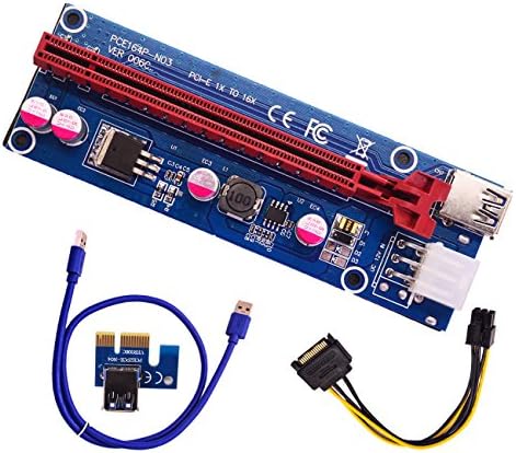 PCI Express Riser 1x to 16x Extender Riser Adapter Card 006C With 60cm USB 3.0 Extension Cable and 6-Pin PCI-E to SATA Power Cable - GPU Riser Extender Cable - Ethereum Mining ETH-(1 pc)