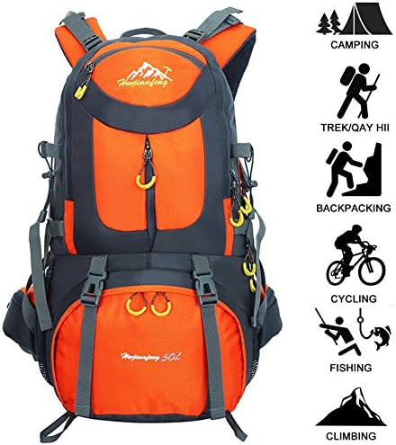 50L Backpack Travel Outdoor Backpack/Hiking Backpack/Camping Backpack Waterproof/Packable Long Lasting, Climbing, Mountain Climbing, Fishing, Camping, Cycling Traveling, Orange 50L